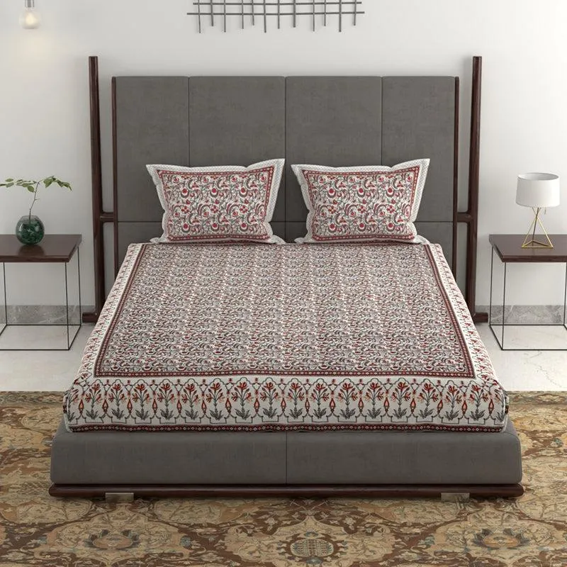 Tridha Printed Cotton Bedsheet (Cream) - 280 TC media 4
