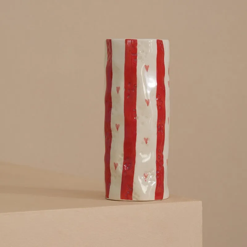 Monoline Stripe Tall Ceramic Vase - Red media 6