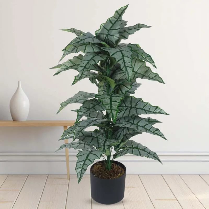 Faux Lush Happy Philo Plant With Black Plastic Pot (Dark Green) - 2.8 Feet media 3