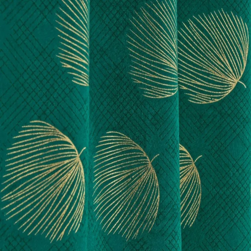 Glow Line Printed Velvet Curtains (Green,Gold) - Set Of Two media 5