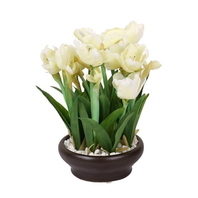 Faux Tulip Bonsai In Ceramic Pot (26 cms) - White media 3