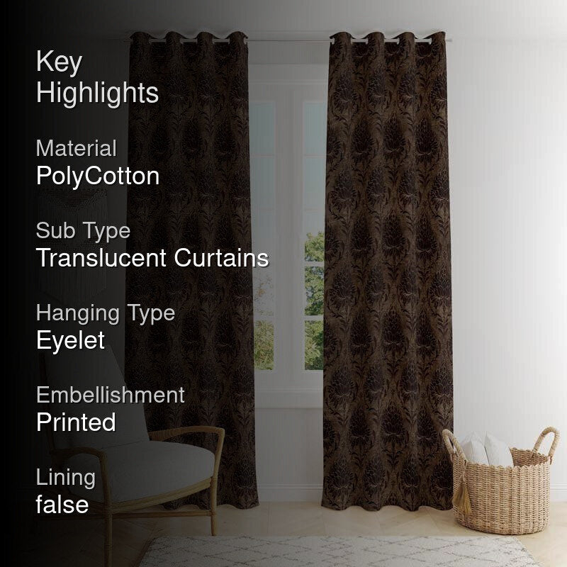 European Baroque Floral Single Curtain (Brown) media 2