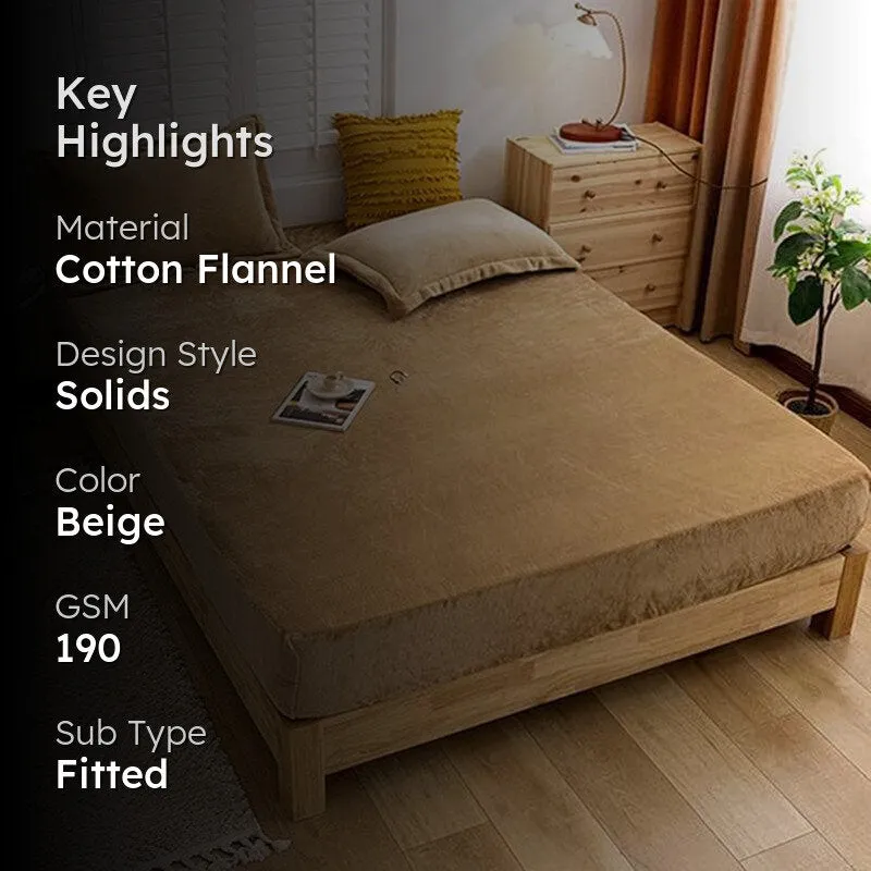 Ovia Solid Cotton Flannel Bedsheet (Beige) - 190 GSM media 2