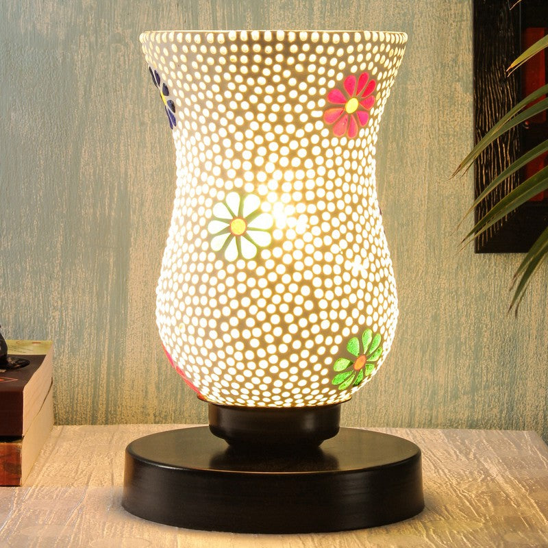 Glorifire Mosaic Glass Table Lamp With Wooden Base - Multicolor