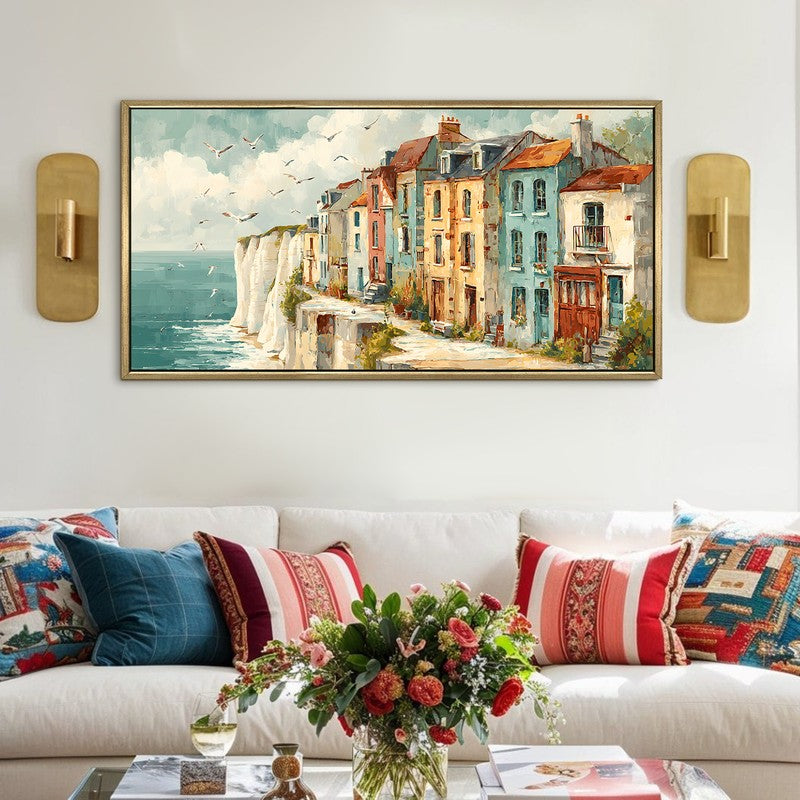 European Seaside Cliff Scene Wall Art