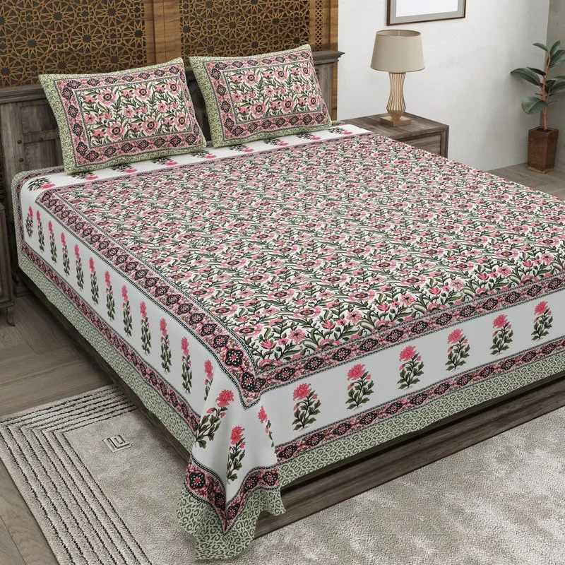 Gardenel Cotton Bedsheet (Pink,Green) - 240 TC media 1