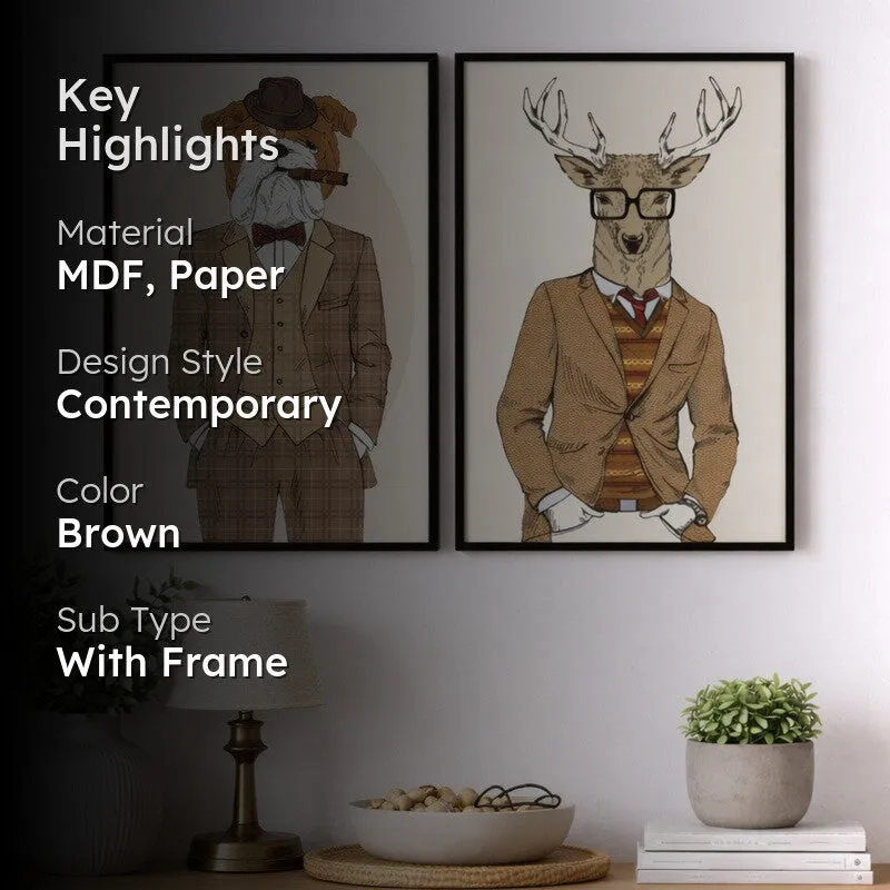 Dapper Duo Paper Wall Painting With MDF Frame - Set Of Two media 2
