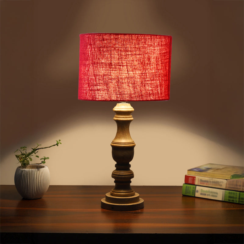 Sienna I Carve Wooden Table Lamp - Red,Brown