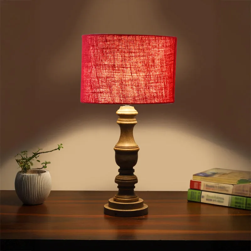 Sienna I Carve Wooden Table Lamp - Red,Brown media 1