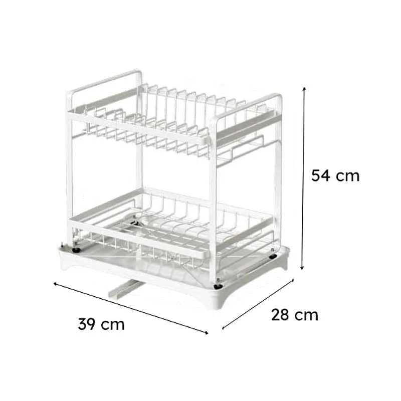 Premium White Double Dish Rack with Drainage - Carbon Steel media 8