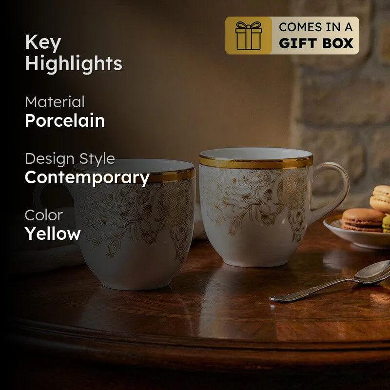 Gilded Iris Pete 24k Gold Brushed Porcelain Coffee Mug (300 mL Each/Gold) - Set Of Six media 2