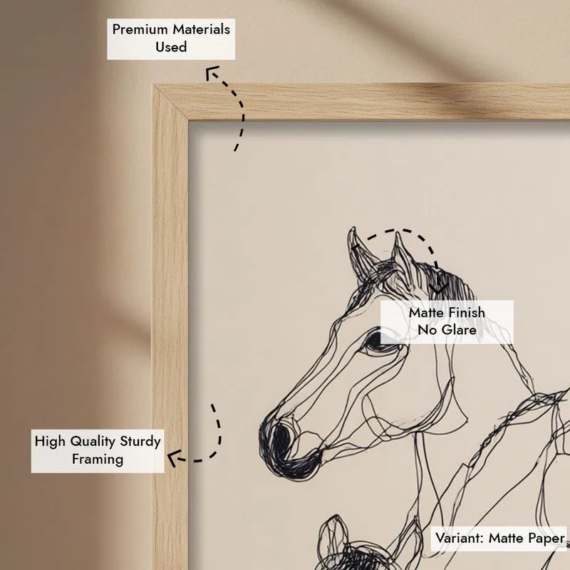 Abstract Line Art Horse Painting With Brown Frame media 9