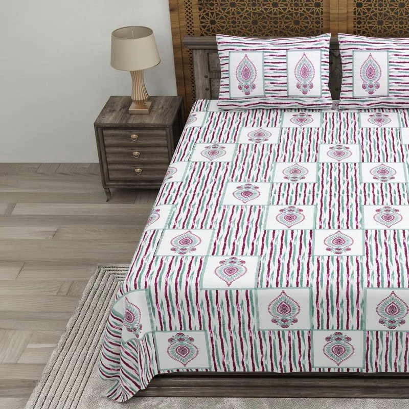 Desior Cotton Bedsheet (Green,Pink) - 240 TC media 3
