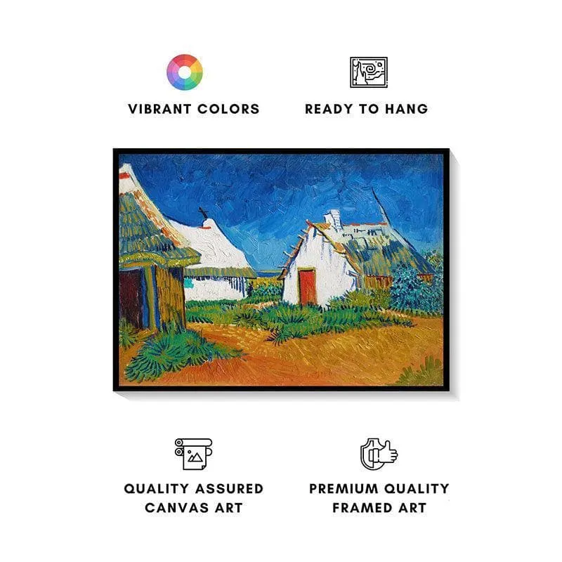 Three White Cottages Canvas Painting By Vincent Van Gogh - Black Frame media 4