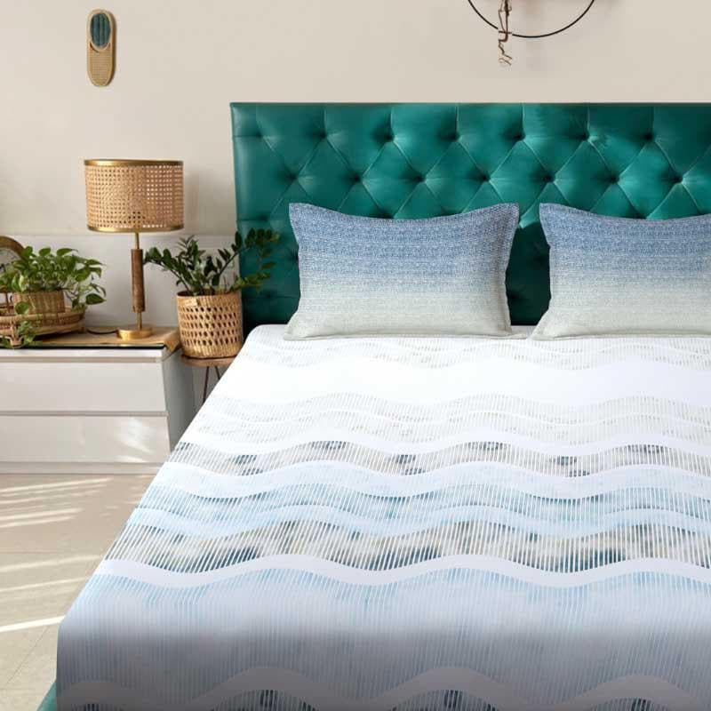 Zigzag Zest Fitted Cotton Bedsheet (Blue) - 400 TC media 7
