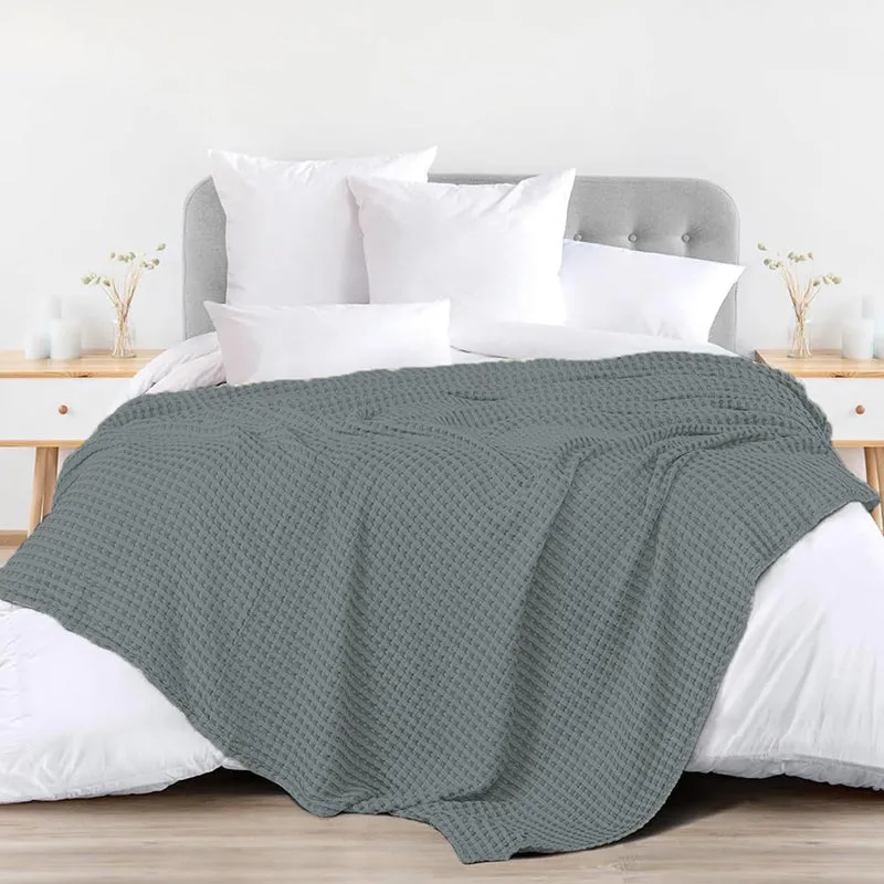 Urban Space Waffle Cotton Blanket (Grey) - 250 GSM media 3