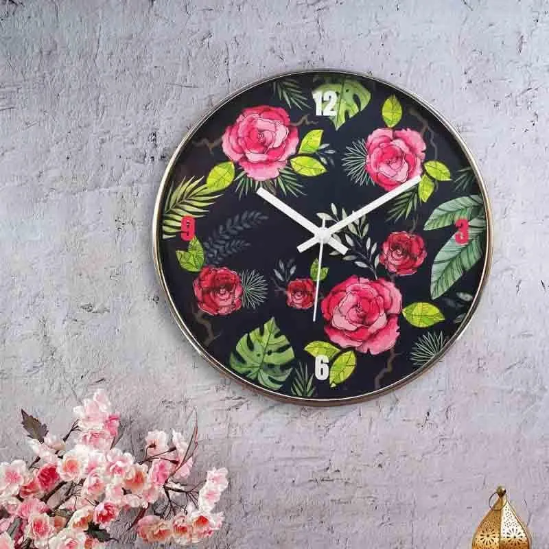 Misty Morning Blue Roses Wall Clock media 1