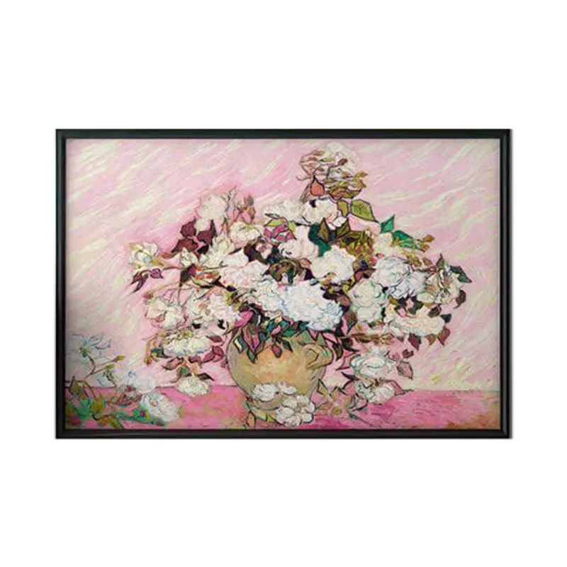 Still Life: Vase With Pink Roses By Vincent Van Gogh - Black Frame media 6