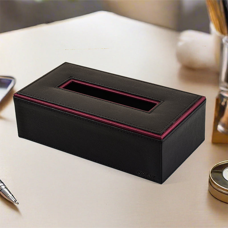 Tisca Edge Faux Leather Tissue Box - Black