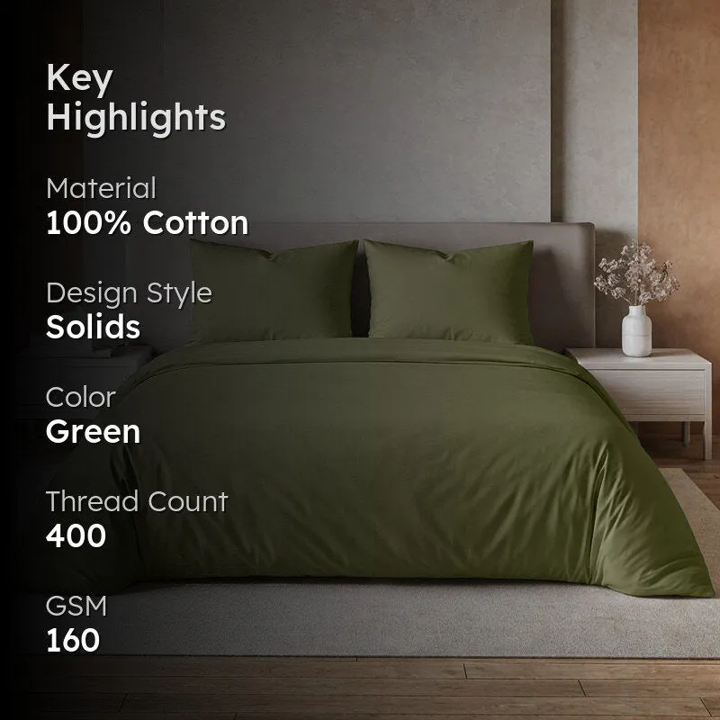 Moonweave Solid Cotton Bedsheet (Dark Olive) - 400 TC media 2
