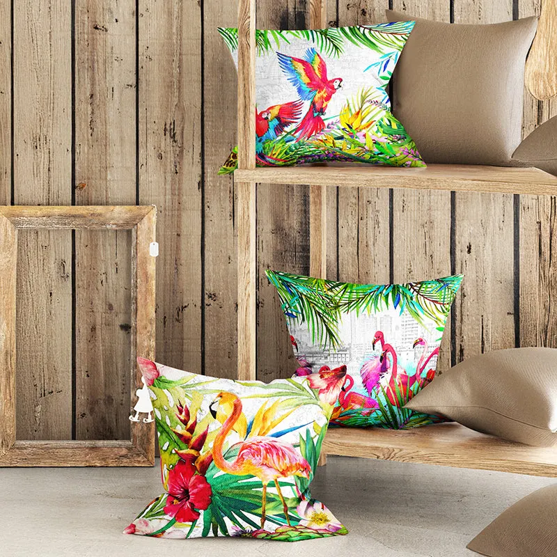Triple Tropics Printed Cushion Cover Set - Set Of Three media 1