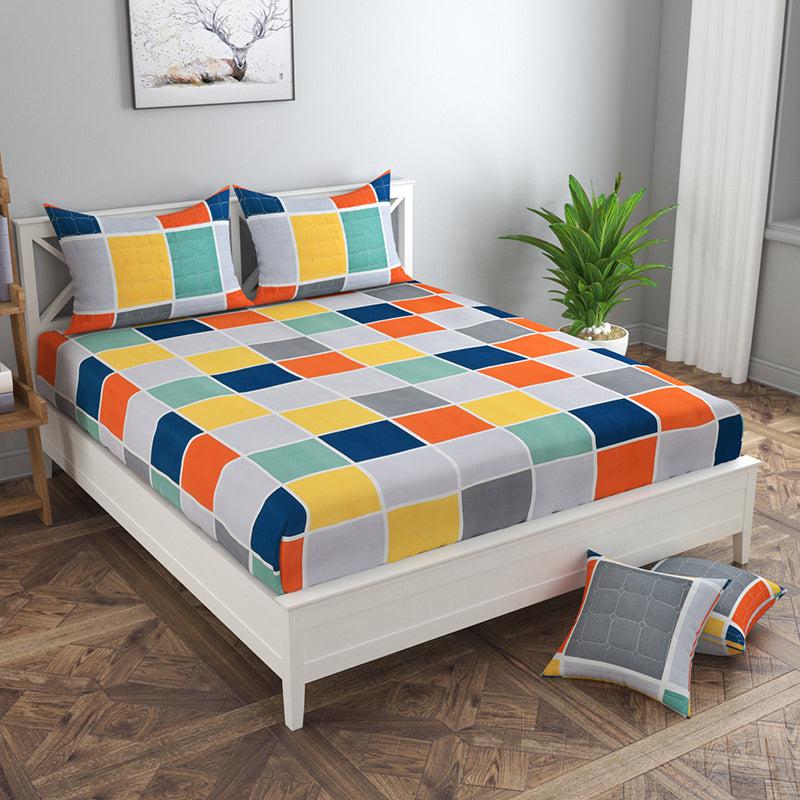 Rubik's Rhythm Geometric Quilted Microfiber Bedding Set - Five Piece Set