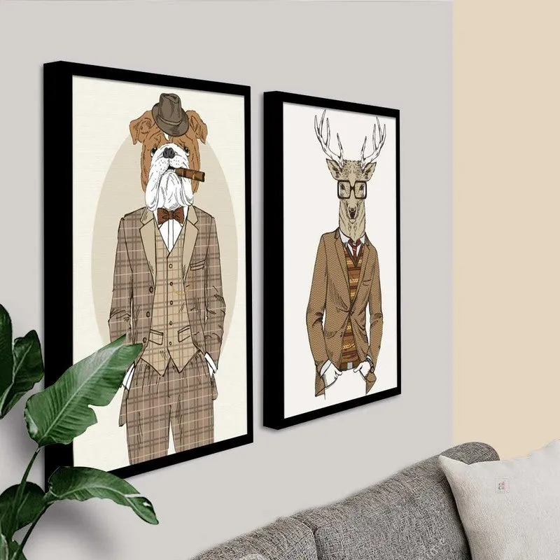 Dapper Duo Paper Wall Painting With MDF Frame - Set Of Two media 3