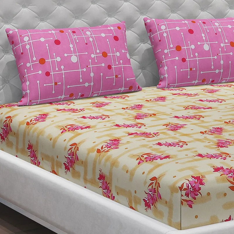 Monte Carlo Bloom Bliss Cotton Bedsheet (Yellow,Pink) - 104 TC media 5