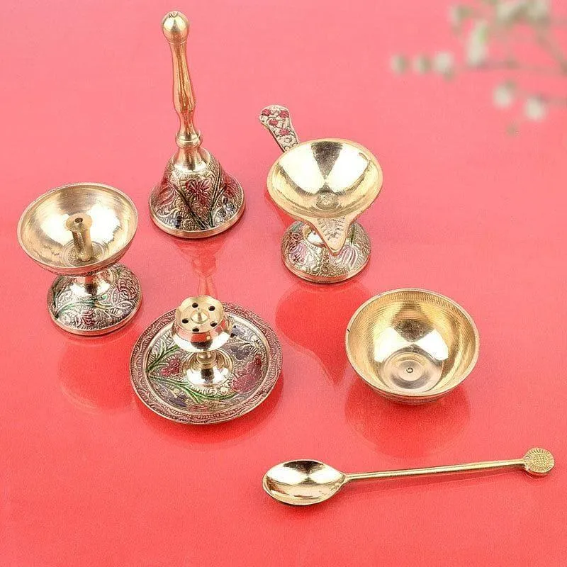 Decorative Brass Puja Thali With Velvet Box media 5