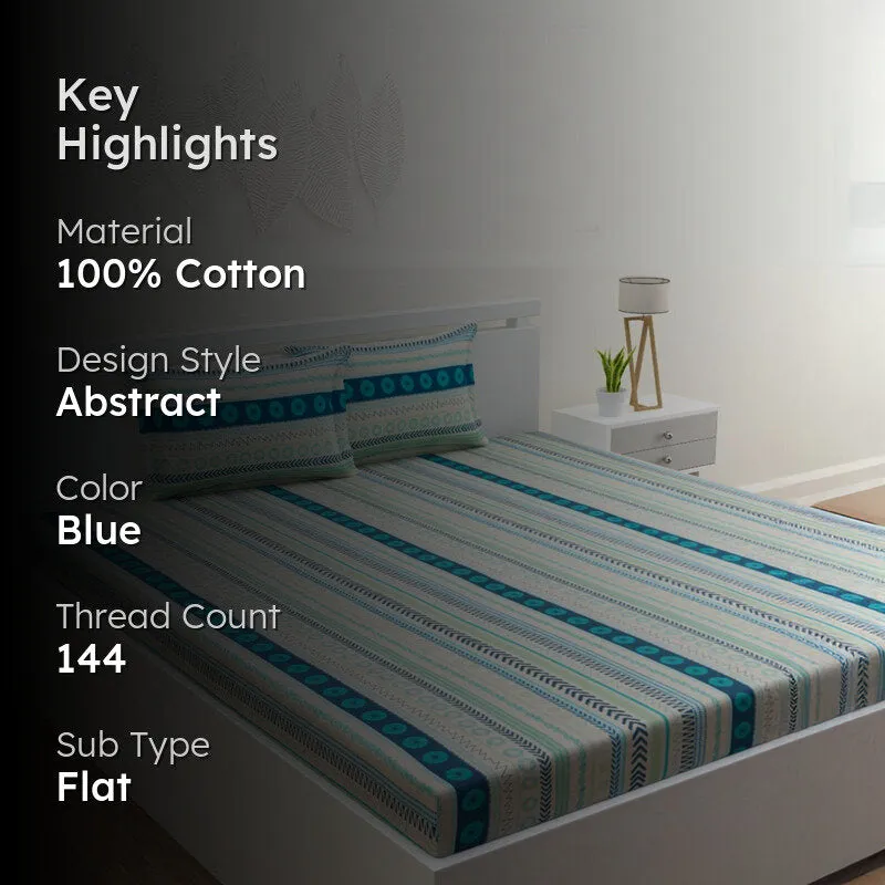 Florelle Strips Cotton Bedsheet (Blue) - 144 TC media 2