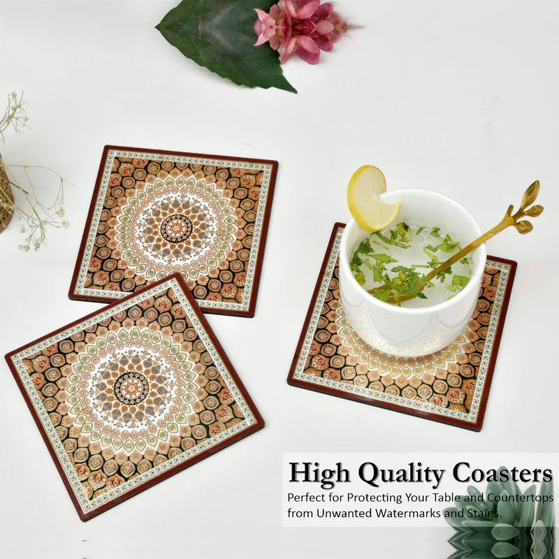Abstract Designer Wooden Coasters with Holder - Seven Piece Set media 4