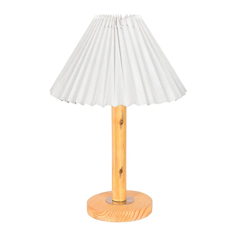 French Pleat Wooden Table Lamp - White,Brown media 3
