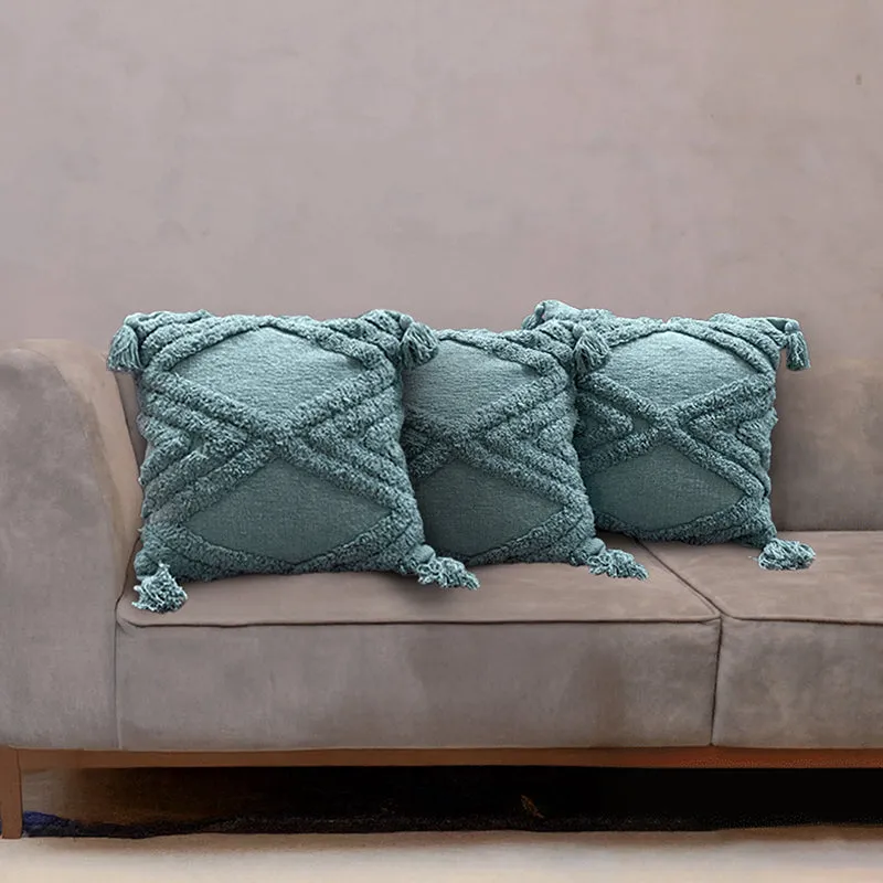 Squish & Stitch Tufted Cushion Cover (Blue) - Set Of Three media 1