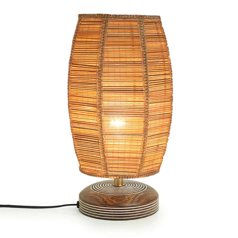 Savera Bamboo Barrel Fabric Table Lamp - Beige media 5