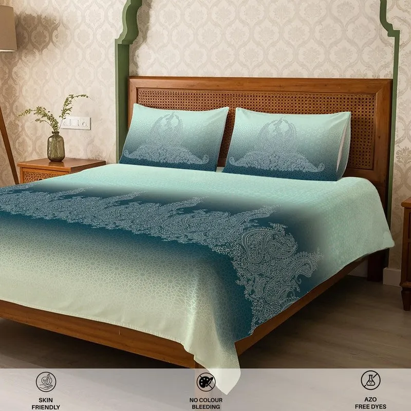 Urban Space Mrinal Calm Fitted Cotton Bedsheet (Blue) - 300 TC media 5