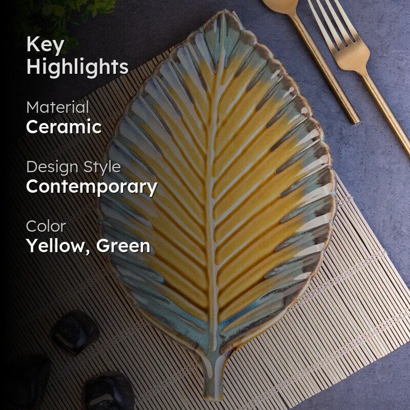 Porcelli Leaf Ceramic Platter media 2