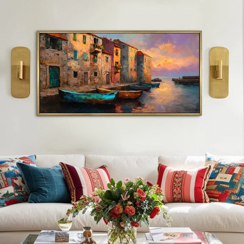 Painted Harbor Canvas Wall Painting With Frame media 1