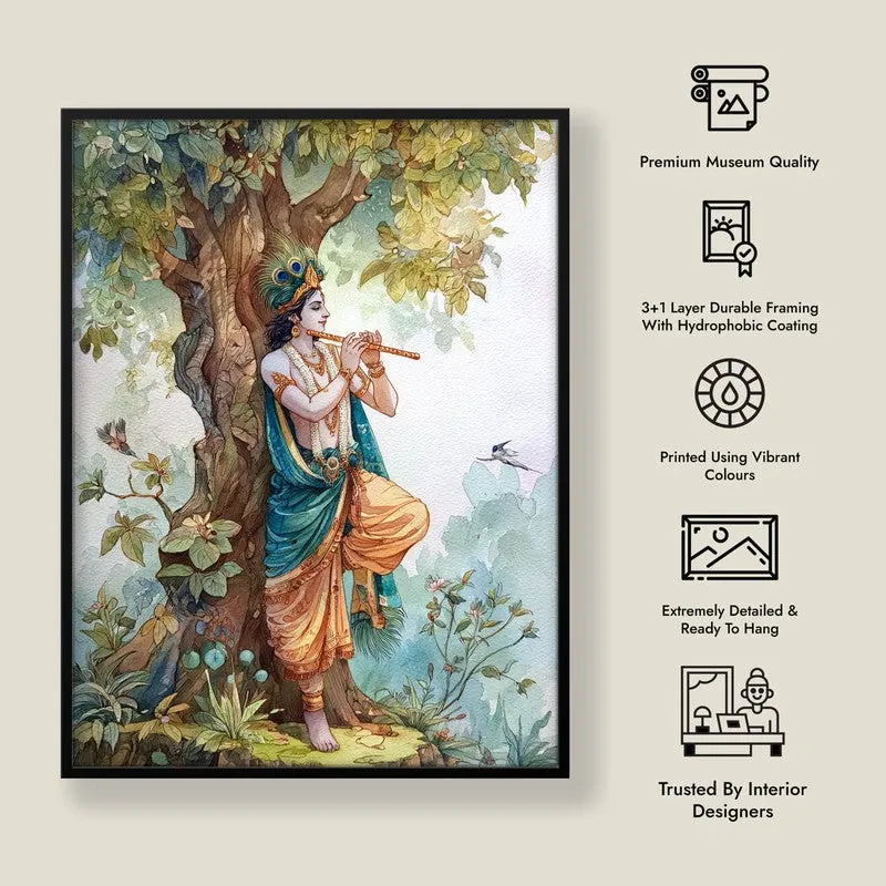 Sri Krishna Charming Fluit Playing Archival Paper Wall Art media 8