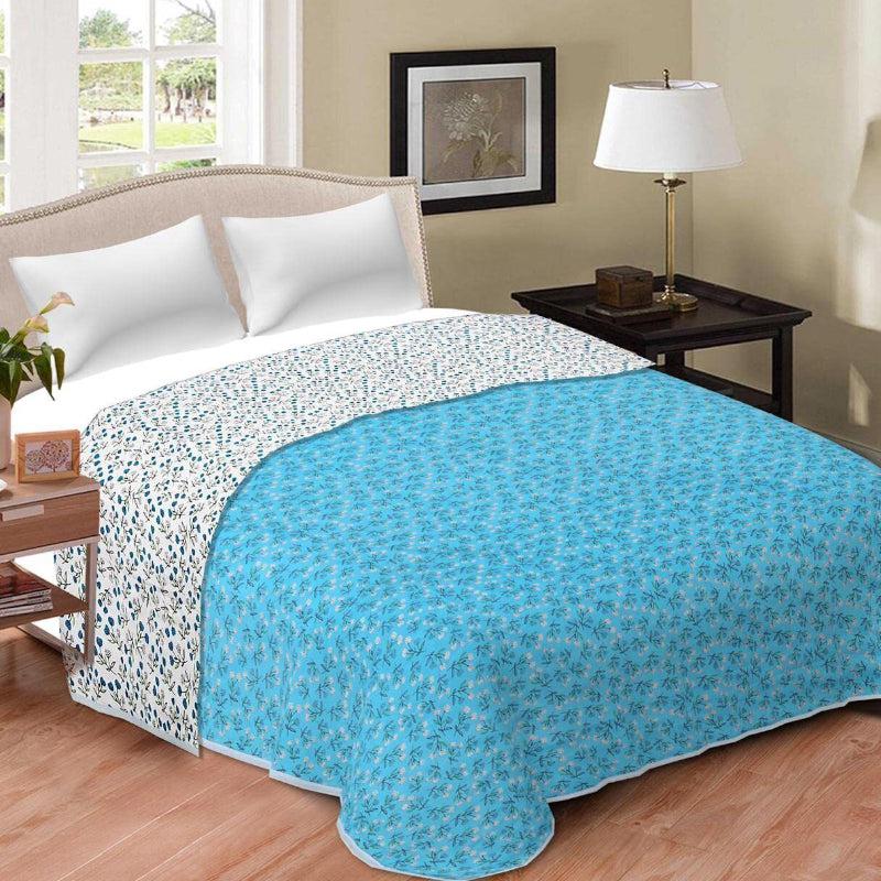 Zinnia Floral Reversible Cotton Dohar (Blue) - 180 GSM