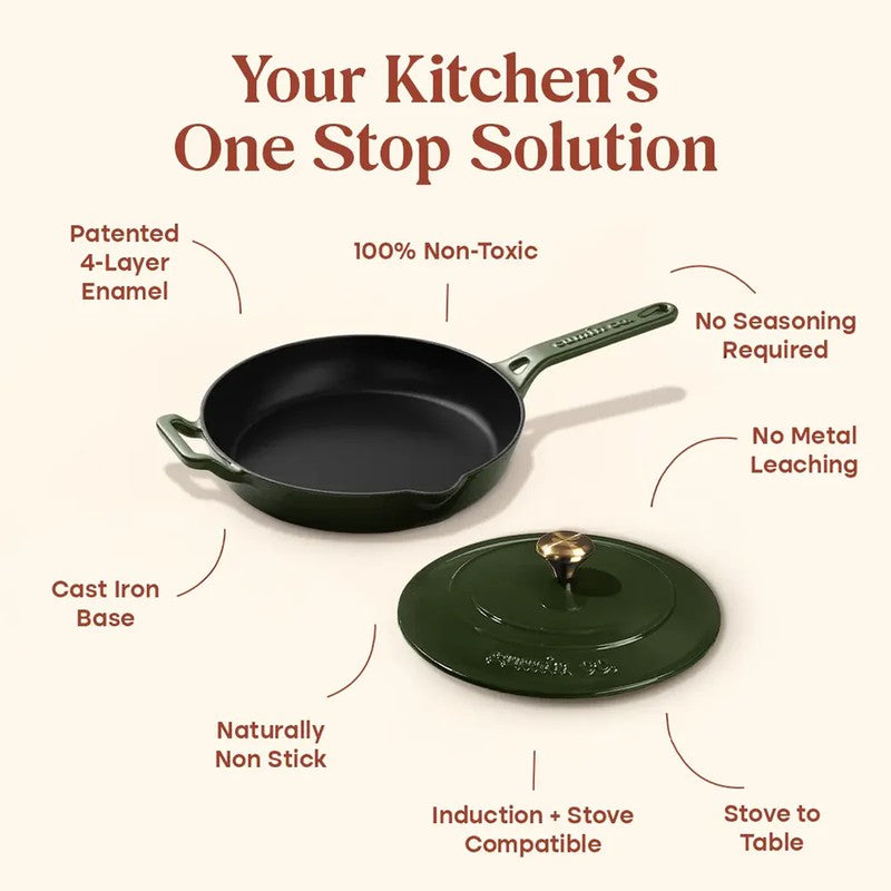 Cumin Co Enamel Cast Iron Frying Pan (1900 mL/Iron Lid) - Green media 6