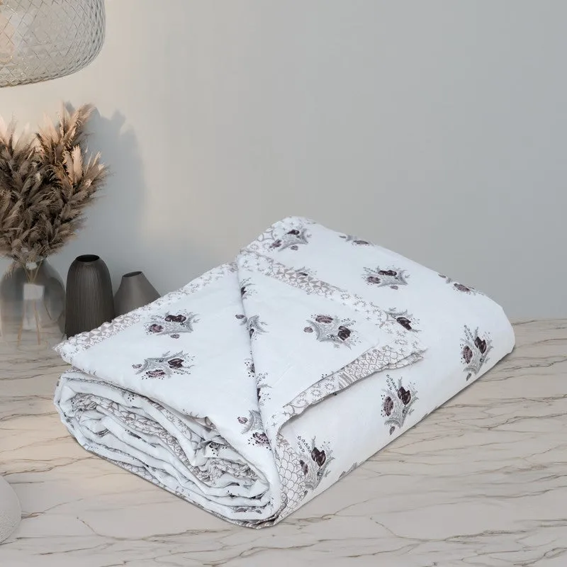 Tiny Bloom Reversible Cotton Dohar (Brown,White) - 120 GSM media 10