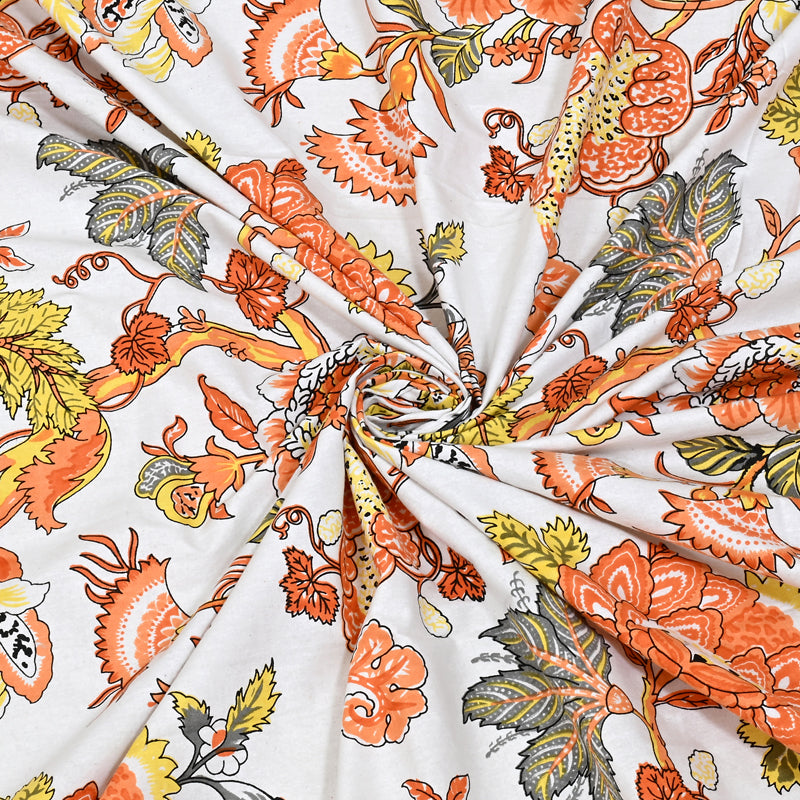 Gulab-E-Gulzaar Cotton Bedsheet (Orange) - 144 TC media 6