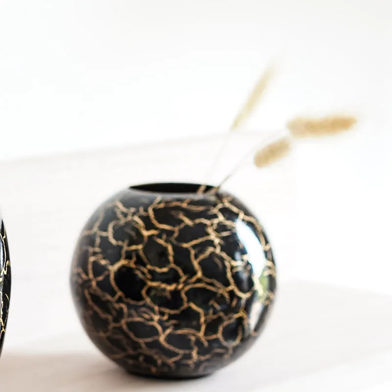 Manva Crackled Ball Vase (Black) - Small media 3