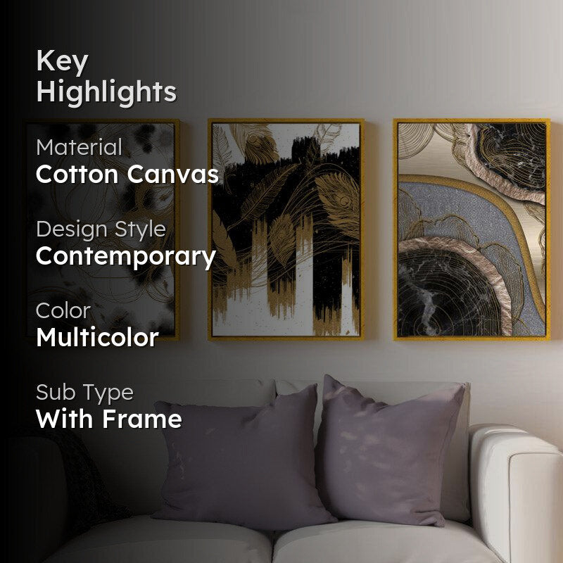 Vanessa Cotton Canvas Wall Painting With Frame- Set Of Three media 2