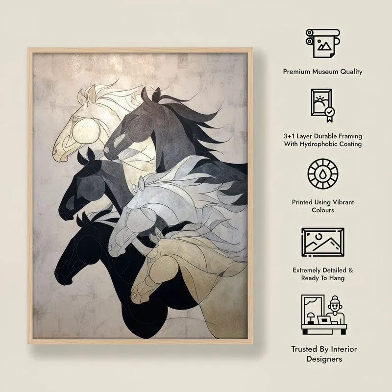 Regal Horse Wall Painting With Brown Frame media 10