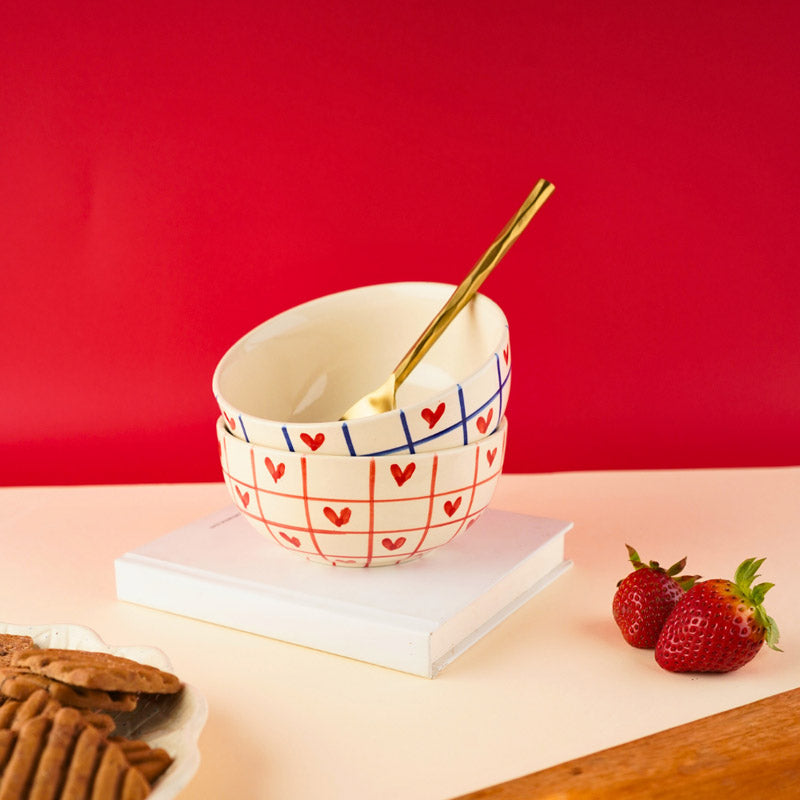 Heart Grid Red & Green Serving Bowl (300 ML) - Set of Two media 3