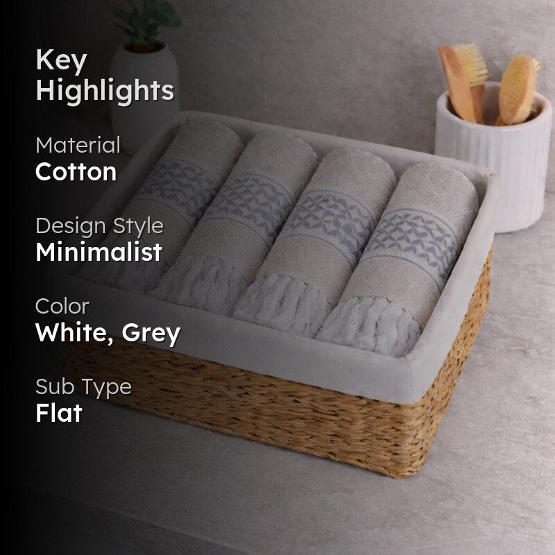 MosacStrip Cotton Hand Towel (Grey) - Set Of Four media 2
