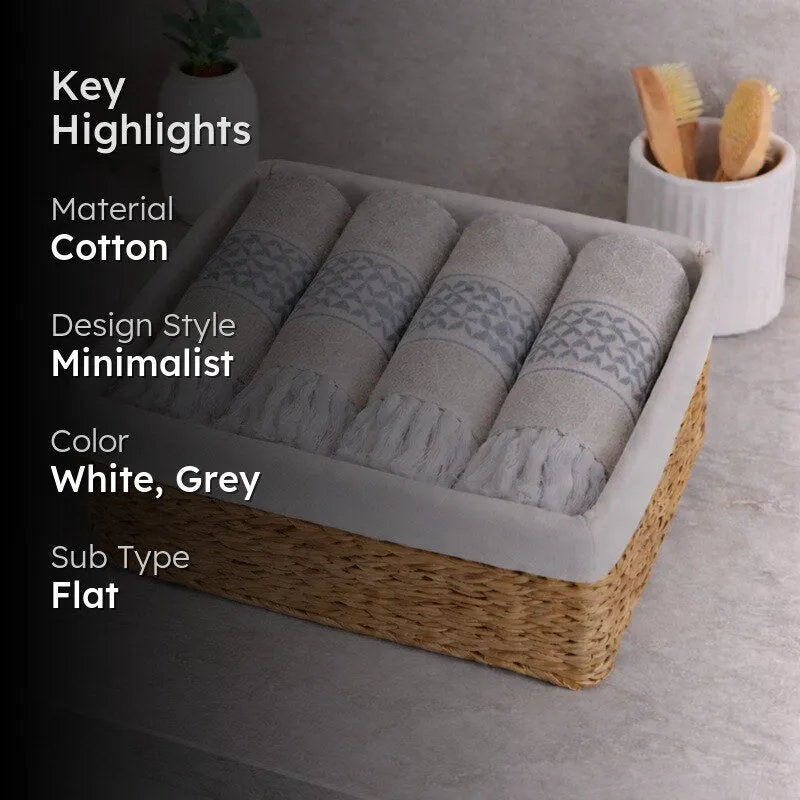 MosacStrip Cotton Hand Towel (Grey) - Set Of Four media 2