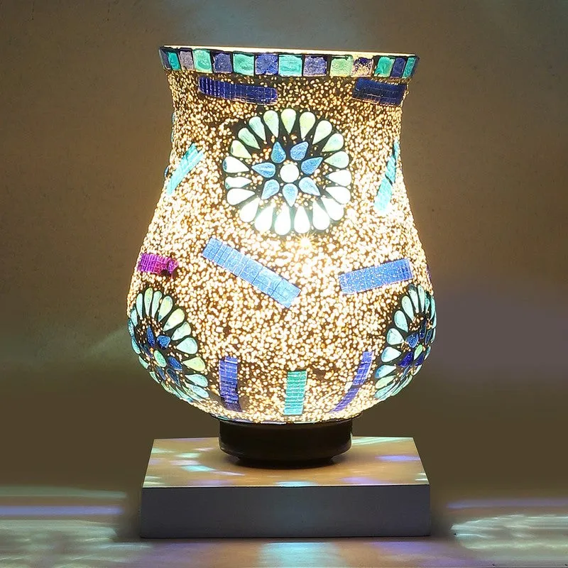 Lightfleck Mosaic Glass Table Lamp With Wooden Base - Multicolor media 8