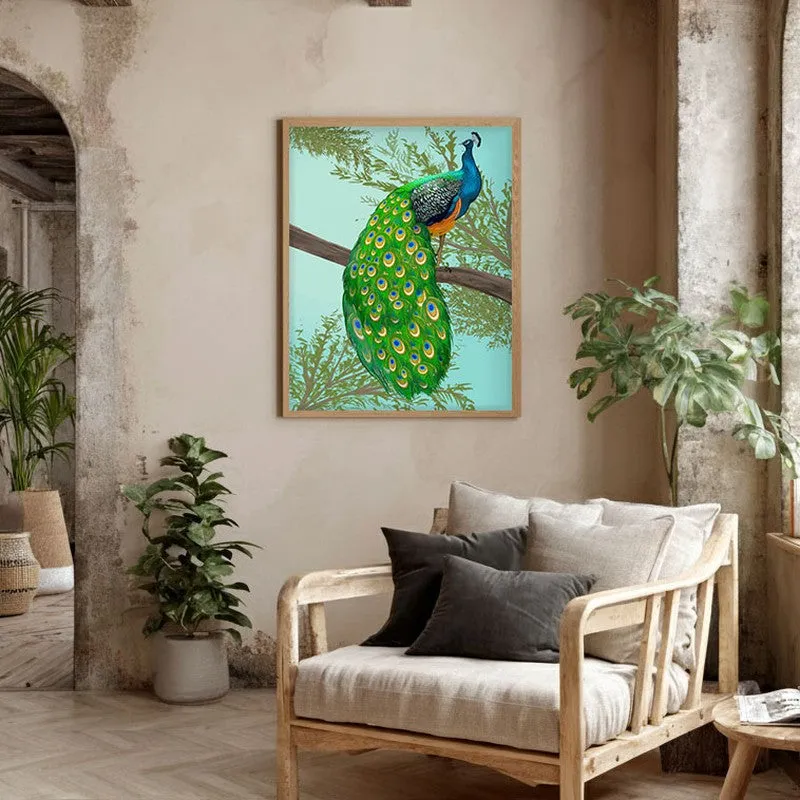 Peacock In Color Archival Paper Wall Art - Natural Brown Frame media 3